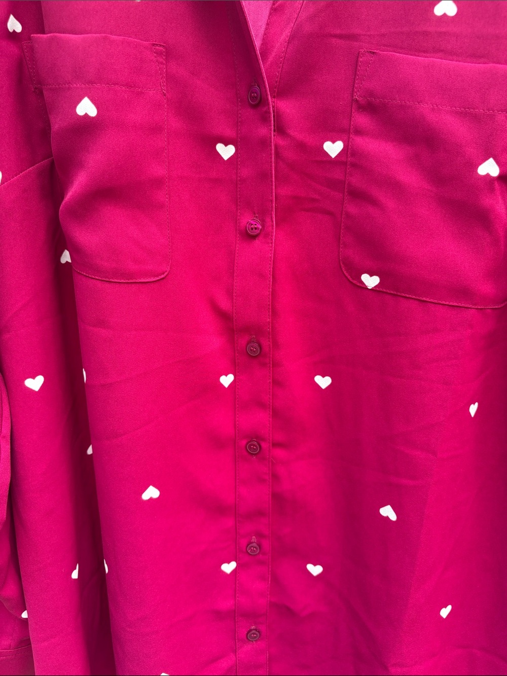 Talbots Raspberry Heart Print Button-Down Shirt - Picture 5 of 6